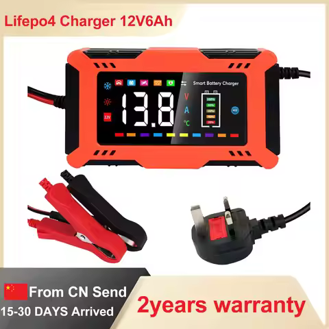 Dreamdash 12V6A Battery Charger LCD Pulse Repair Charge For Lead-Acid Lithium Battery12V Lifepo4 14.