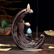 Creative Monk Mountain Stream Backflow Incense Cones Burner Incense Stick Holder Ceramic Censer Home Decoration Teahouse