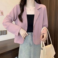 Women Spring Summer Thin Casual Suit Korean Style Blazer Short Long Sleeve Top Solid Fashion