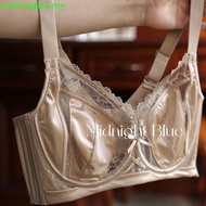 Women Big Bust Plus Size 40 42 44 B/C/D Ultra Thin Satin Lace Patchwork Bra Minimize Soft Underwire 