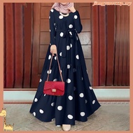 Retro Polka dots Pop Yeh Yeh Saloma Dress Women Muslim Elegant Casual Full Sleeve Dress Polkadot Mus