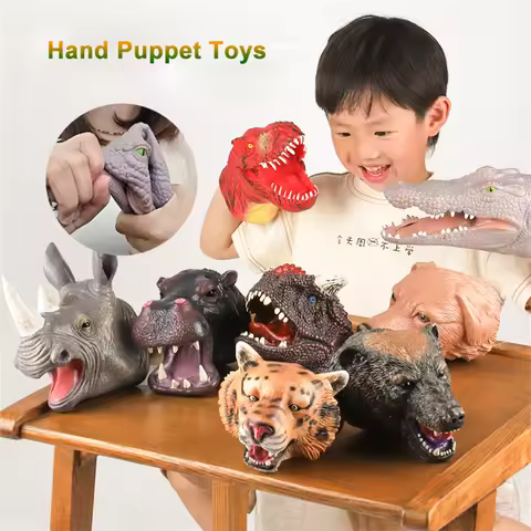 Animal Hand Puppet Gloves Dinosaur Head Glove Realistic Soft Shark Lion Mittens Imaginative Play Han