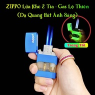 BẬT LỬA ZIPPO LỬA KHÈ 2 TIA - GAS LỘ THIÊN - DẠ QUANG HÚT ÁNH SÁNG - (XÀI GAS)