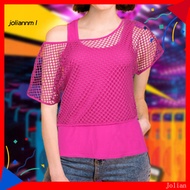 [JM] Unique Neon Mesh Fashion Set - Women's '80s Inspired 2-Piece Outfit with Bright O-neck Crop Top