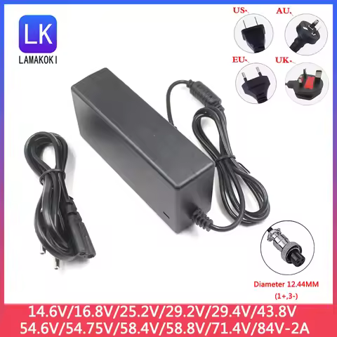 14.6V 16.8V 25.2V 29.2V 29.4V 43.8V 54.6V 54.75V 58.4V 58.8V 71.4V 84V 2A Li-ion Battery Charger GX1