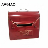 [AWHAO] Vintage Wall Mount Mailbox Weather Resistant Red Metal Post Box Lockable Vintage Wall Mailbo