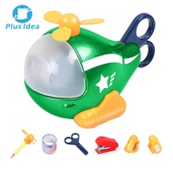 Plus Idea Educational Helicopter Toy Stationery Helicopter Toy 6-in-1 Cartoon Helicopter Stationery Set Fun Kids School Supplies Gift for Boys and Girls Airplane Decoration with Pencil Ruler Scissors Sharpener