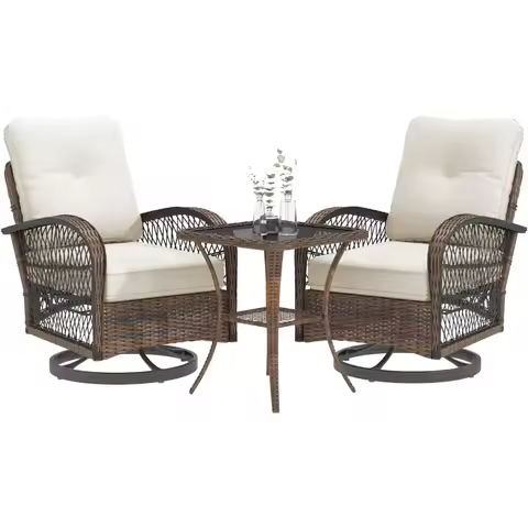 3 Pieces Patio Furniture Set, Outdoor Swivel Rocker Patio Chairs, Wicker Patio Bistro Set with Rocki