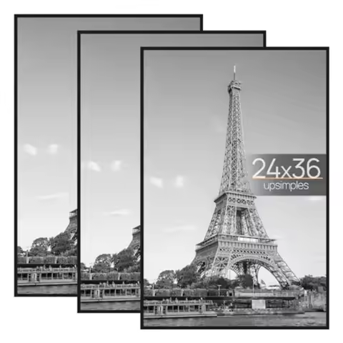 24x36 Poster Frame Black 3 Pack Scratch-Proof Picture Frames 24 x 36 for Photo Gallery - Slide-In St