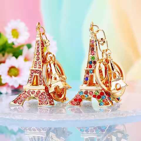 luxury designer jewelry Korean jewelry creative Eiffel Tower car keychain with rhinestone key chains