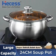Periuk Sup Keluli Tahan Karat 24CM dengan Penutup Kaca (KD219) / Stainless Steel Soup Pot 24CM with 