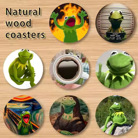 K-Kermit The Frog wooden anti-slip coasters suitable for home office and theme party decoration