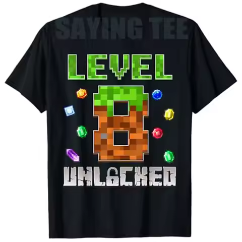 Birthday-Boy Level 8 Unlocked 8th Birthday Game Pixel T-Shirt Video Gamer Graphic Outfit Sons Novelt