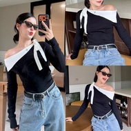 M206-Cool Off-Shoulder Knitted Shirt With Bow Tie Detail. Wear It And Look Expensive. Very Stylish D