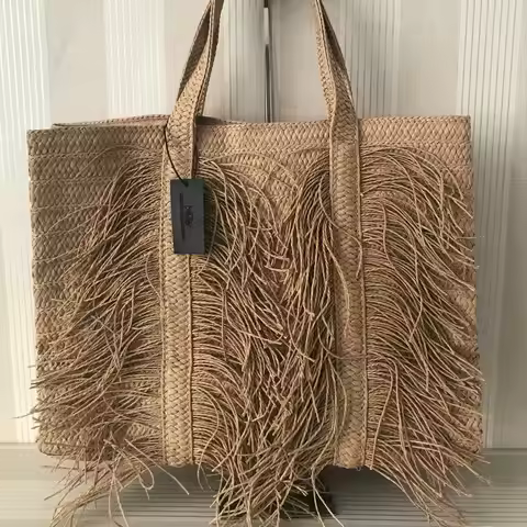Private Customized Tassel Grass Woven Bag For Women's Large Capacity Handmade Woven Handbag Pastoral