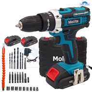 Molita สว่านไร้สาย 198V สว่านกระแทก 3 ระบบ แบตเตอรี่ 2 ก้อน  สว่านแบต สว่านพร้อม ดอกสว่าน และ อุปกรณ