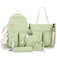 LuckyWd กระเป๋าเซ็ท5ใบ(สีเขียว) กระเป๋าสะพายหลัง กระเป๋าเป้ กระเป๋าเซ็ทสไตล์เกาหลี กระเป๋าเซ็ทมาใหม่