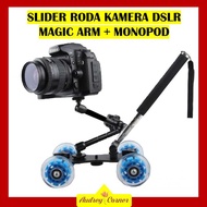 DOLLY SLIDER RODA KAMERA DSLR DENGAN MAGIC ARM + MONOPOD PROFESIONAL