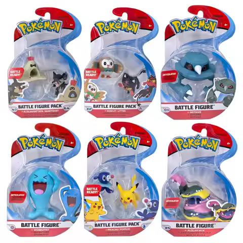 WCT Pokemon Battle Figures Pack Pikachu Wobbuffet Alolan Rattata Rowlet Metang Alolan Muk Model Toys