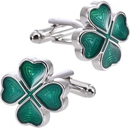 St.Patrick's Day Clover 4 Leaf Pair Cufflinks for Women Men Enamel Love Heart Flower Shamrock Tie Ba