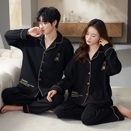 (High-quality pajamas) Couple pajamas womens cotton lapels can be worn outside the new 2025 spring a