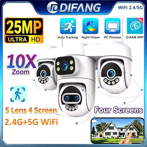 25MP HD 5 Lens Security Camera 2.4G 5G WiFi 4 Screen 10X Zoom Night Vision CCTV Camera 10K WiFi Surv