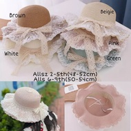 TOPI PANTAI ANAK PEREMPUAN KOREAN STYLE ROTAN APLIKASI RENDA LACE PITA