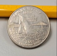 少見硬幣--美國2001年25美分-50州紀念幣-羅德島州 (United States 50 State Quarters-2001 Rhode Island)