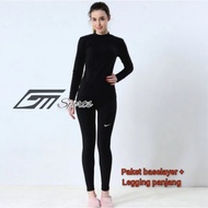 Paket baju olahraga wanita baselayer manset dan celana legging panjang