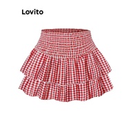 Lovito Cute Skirts Gingham Plate Buckle Skirt for Women L110AD476