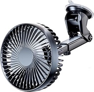 StellarSwift 12V/24V USB Car Dashboard Cooling Fan - Adjustable Suction Cup Mount, 360° Rotating Cli