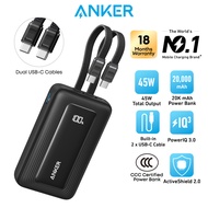 Anker Zolo CCC Power Bank 20000mAh 45W Fast Charging Built-in Dual USB C Cable 3C Power Bank A110M