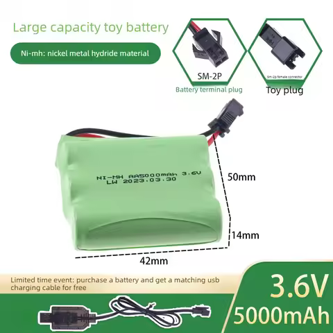 3.6V 5000mAh AA NI-MH Battery SM-2P for Rc Toys Cars Truck Tank Robot Boat Parts 3.6V NIMH Rechargea
