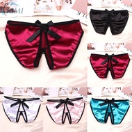 KIMI-Women Silk Satin Crotchless Thong G-string Panties Lingerie Underwear Briefs