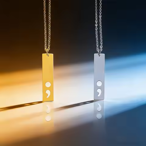 New Fashion Hollow Semicolon Charm Necklace Mirror Polished Stainless Steel Material Jewelry Drop Sh