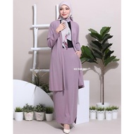 ADHARA CASUAL SET CARDIGAN + SKIRT KNITTED PLEATED PENCIL SKIRT POCKET SET MUSLIMAH IRONLESS LABUH L