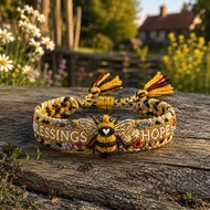 Handmade Honey Bee Woven Bracelet – Adjustable Fit, Every Stitch a Blessing, Worn with Meaning, Comf