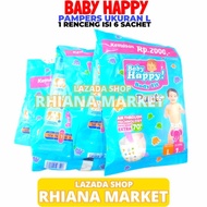 Pampers Baby Happy Ukuran L 1 Renceng Isi 6 Sachet