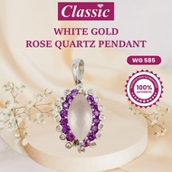 White Gold 585 Rose Quartz Pendant(pur)16D-0.08ct-2.36ct Necklace Loket
