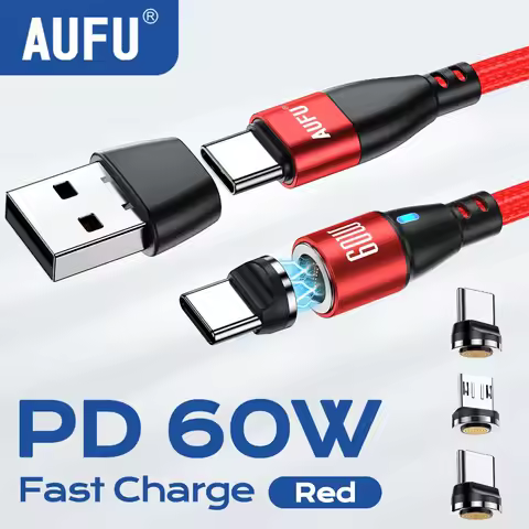 AUFU 9Pin USB C Magnetic Charging Cable PD 60W Quick Charge USBC To Type C Micro Magnetic Data Cable