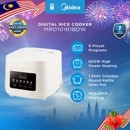 Midea MRD101B1BDW 1.0L Digital Rice Cooker With 6 Preset Menus & 605W High Power Heating