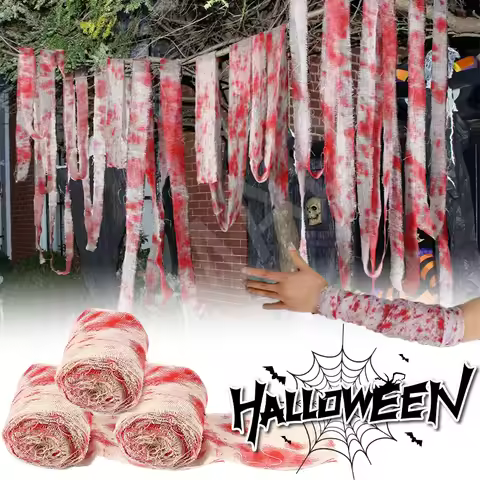 2025 Halloween Bloody Bandage Roll Fake Blood Gauze Wrap for Zombie Mummy Costume Party DIY Decor Ac