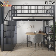 Multifunction Attic Bed Simple Bed Frame | Desk + Ladder Cabinet Iron Single Bed Frame wuyanmin2.sg