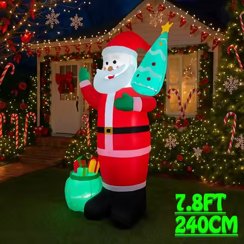 7.8FT Outdoor Holiday Inflatable Decoration Santa Claus Christmas Tree Christmas Yard Decorations Xm
