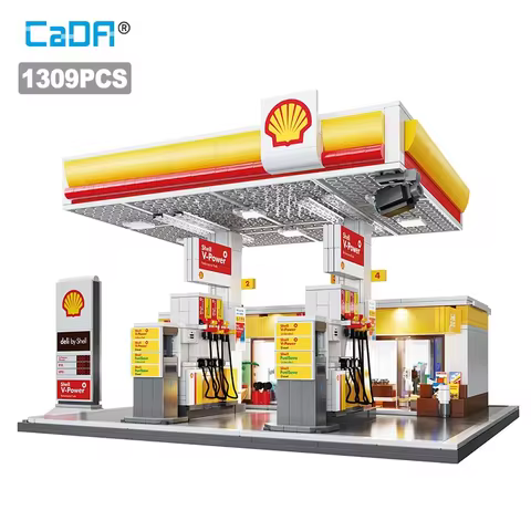 CaDA DIY Shell Retail Station C66026W Car Wash Gas Station Car Building Block USB Lighting Build Bri