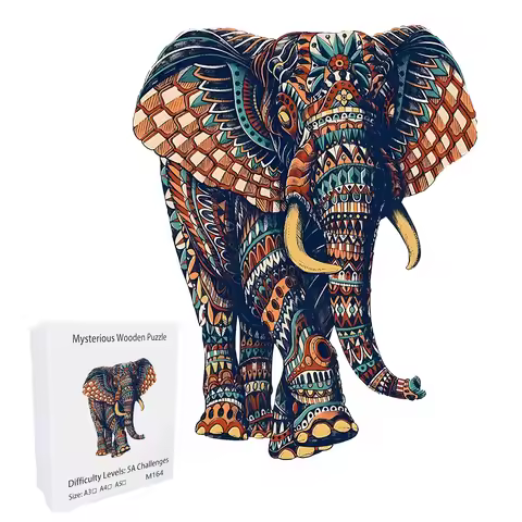 Unique Elephant Wooden Puzzle, Adult Stress Relief Toys, Irregular Animal Shapes, Holiday Birthday G