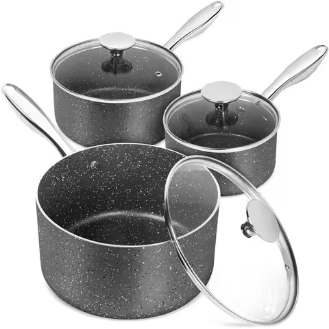 Sauce Pan with Lid, Granite Saucepans with Lids, 1Qt amp 2Qt amp 3Qt Sauce Pan Sets, Nonstick Saucep