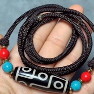 Tibetan Natural Ethnic Nine-Eyed Dzi Pendant Necklace Tibetan Clavicle Pendant Men Women Three-Eyed 