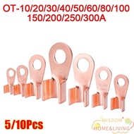 WISDOM 5/10Pcs OT Cable Connector Kit, Bolt Hole OT Type OT Wire Nose Terminal Crimp, Durable 10A-40