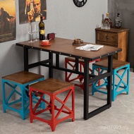 Style Dining Table Solid Wood Hot Pot Dining Table Chair Retro Table American Industrial Barbecue Ta